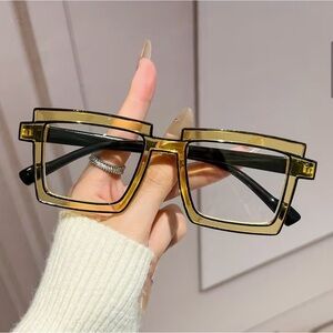 New Stylish Trendy Gold and Black Square Glasses- Clear Lenses